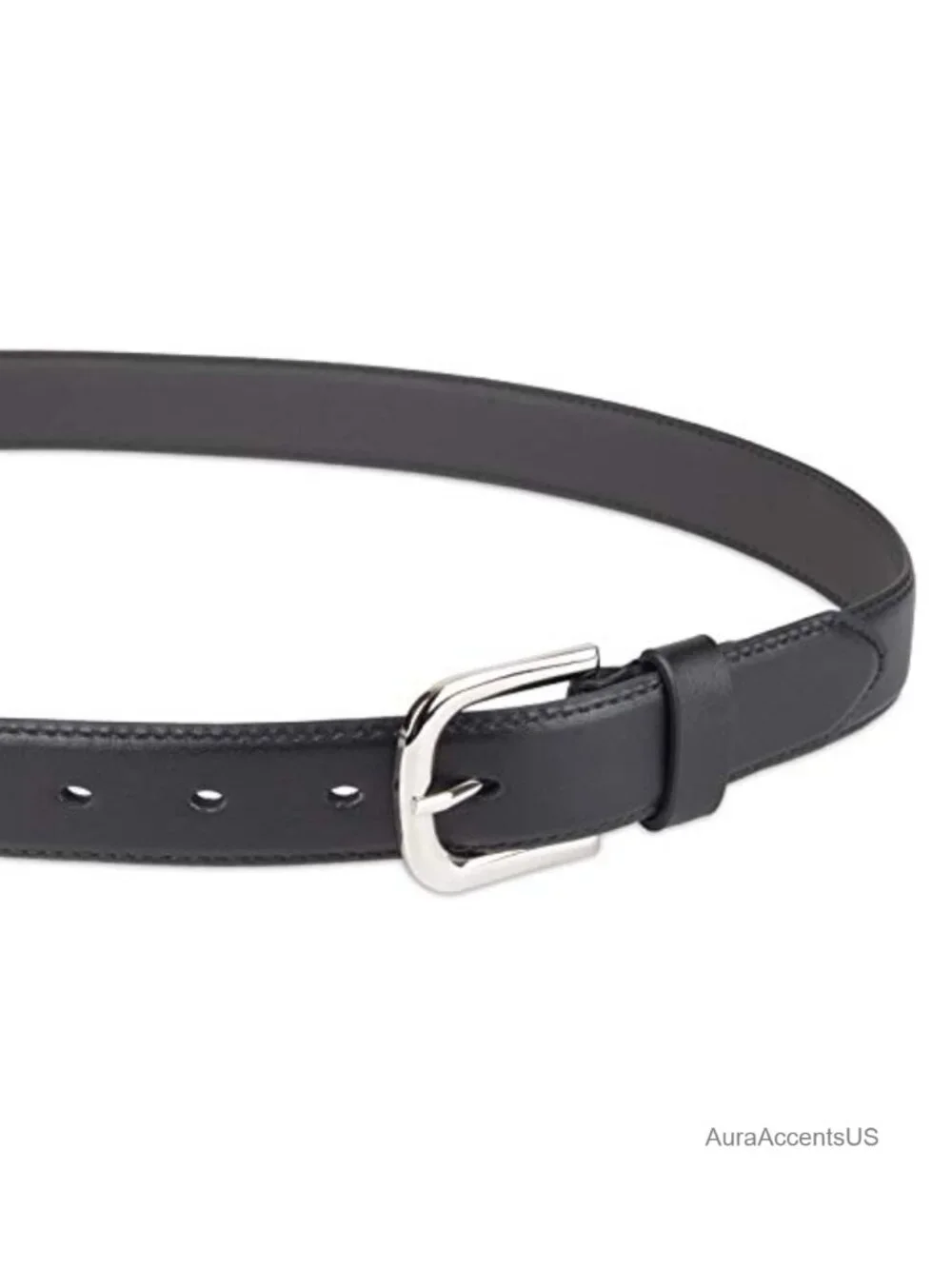 Women's Faux Leather Belt with Silver Buckle - 1 inch Wide, Office & Weekend